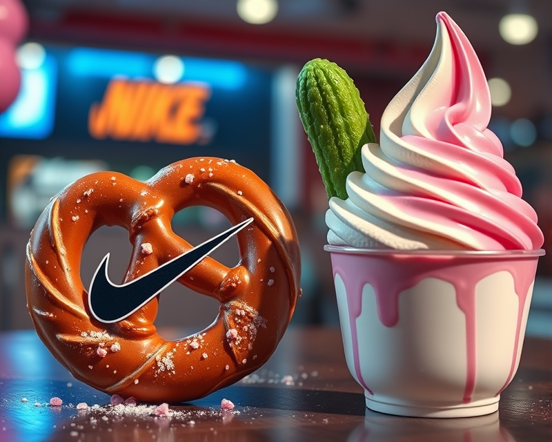 nike, pretzel, ice cream, pink, pickle